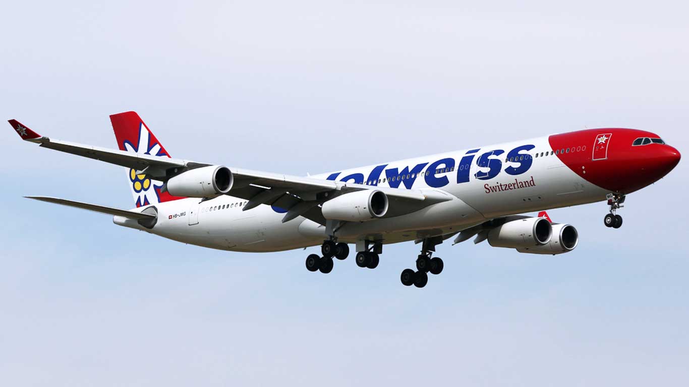 Edelweiss Air Airbus A340 300 on finals at Zurich